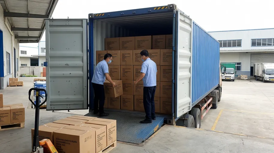 40HQ container loading with white nitrile glove cartons