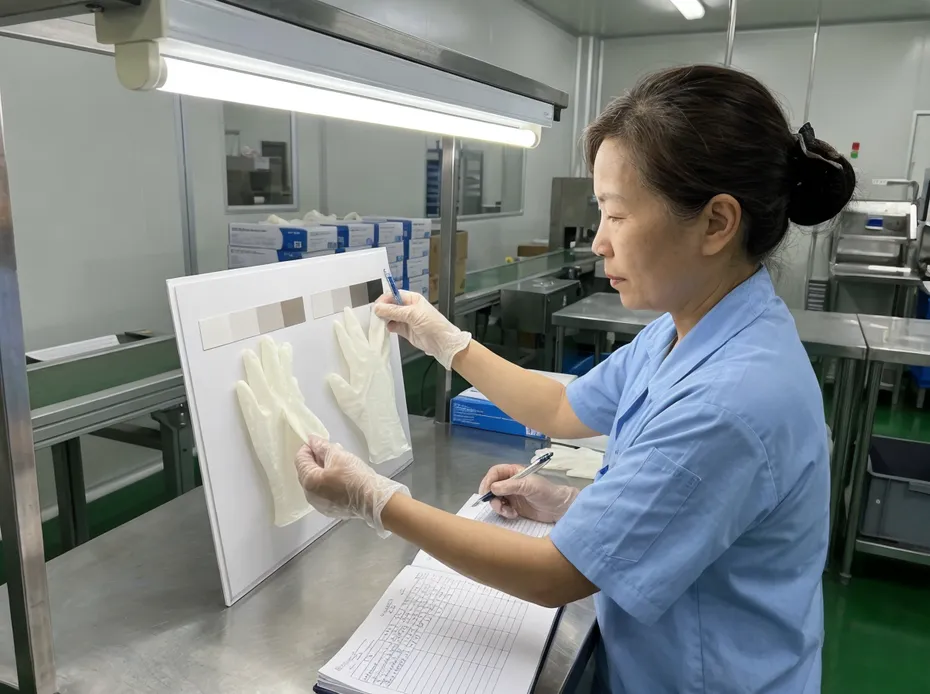 White nitrile glove color consistency production quality control