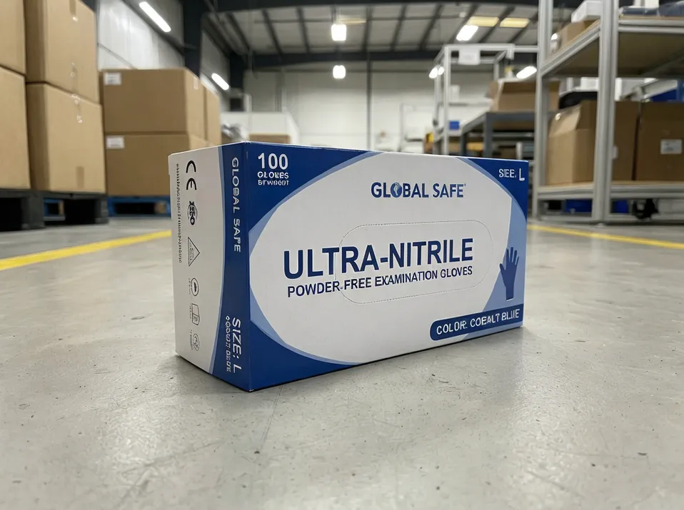 Private-label nitrile glove box packaging with custom brand printing