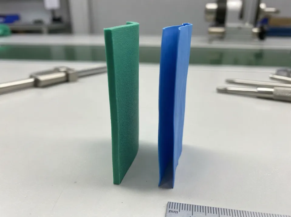 Cross-section comparison of industrial gauge 0.12–0.15mm versus examination grade nitrile glove wall thickness
