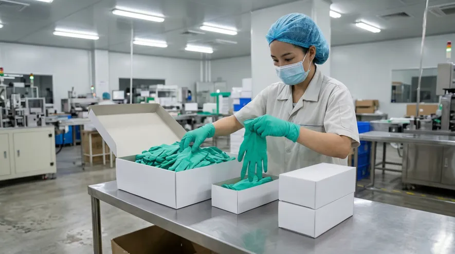 Green nitrile examination grade gloves for medical and food-contact use