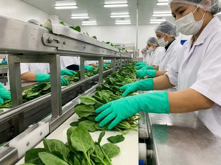 Green nitrile gloves used in food processing HACCP color-coding program