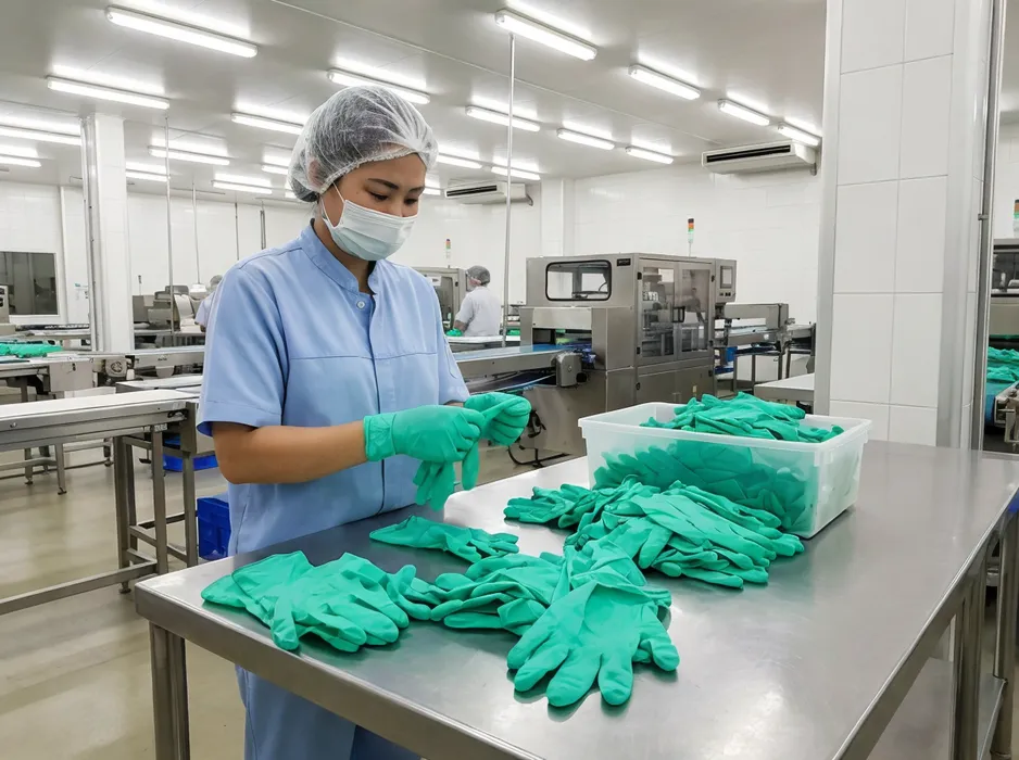 Green nitrile examination gloves — medical and food-contact grade, factory direct