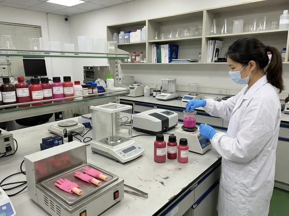 In-house nitrile compound mixing lab with color formulation equipment