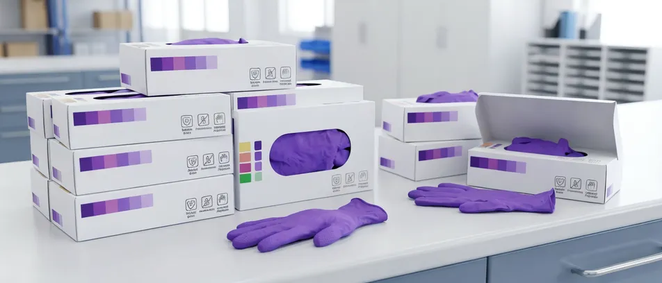 Purple nitrile examination gloves for dental and veterinary distribution