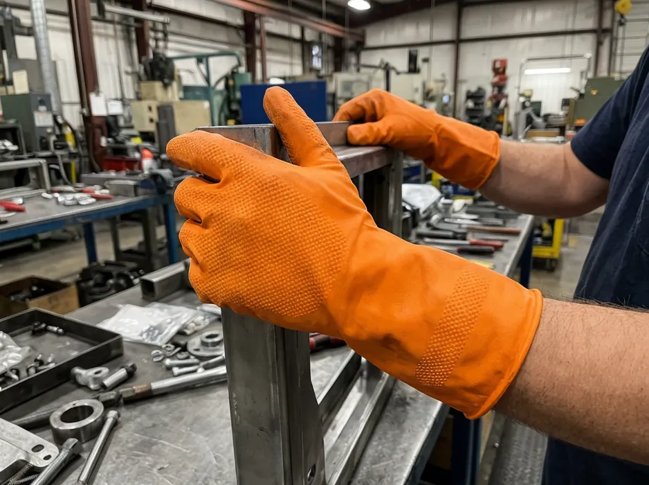 Orange industrial nitrile gloves — high-visibility heavy-gauge for construction and manufacturing