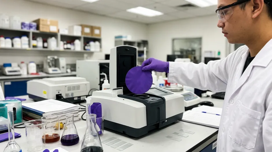 Spectrophotometer color measurement in nitrile glove production lab