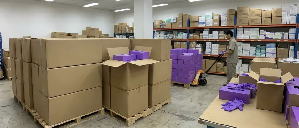 Purple nitrile gloves in dental practice distribution