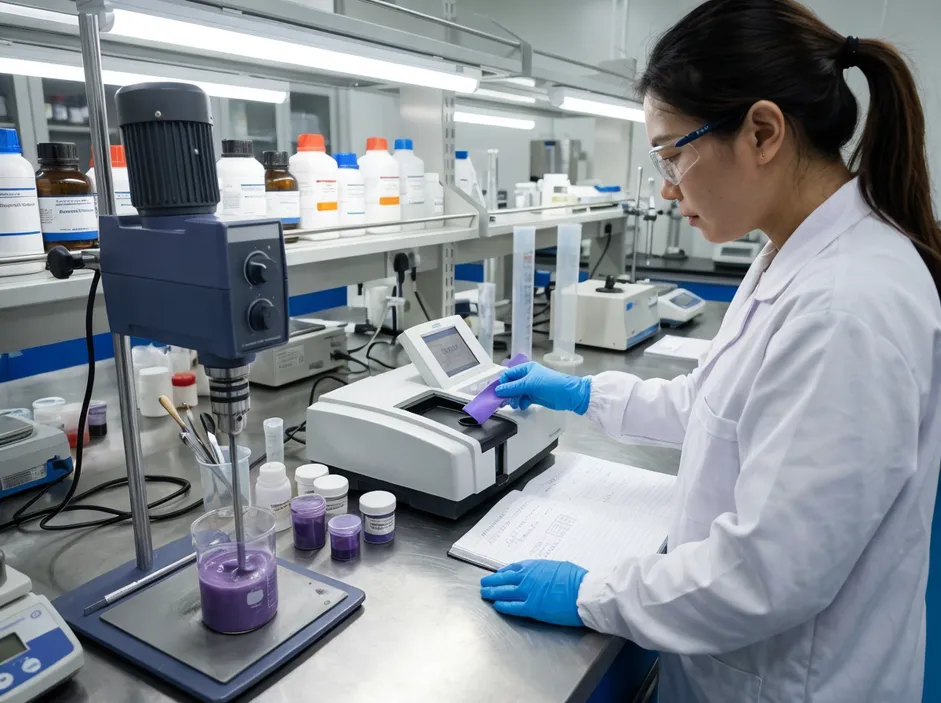 In-house nitrile compound mixing lab with spectrophotometer color verification equipment