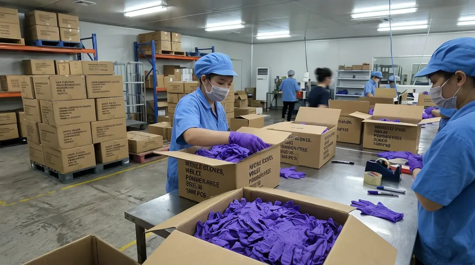 Violet nitrile examination gloves for dental distribution secondary color tier