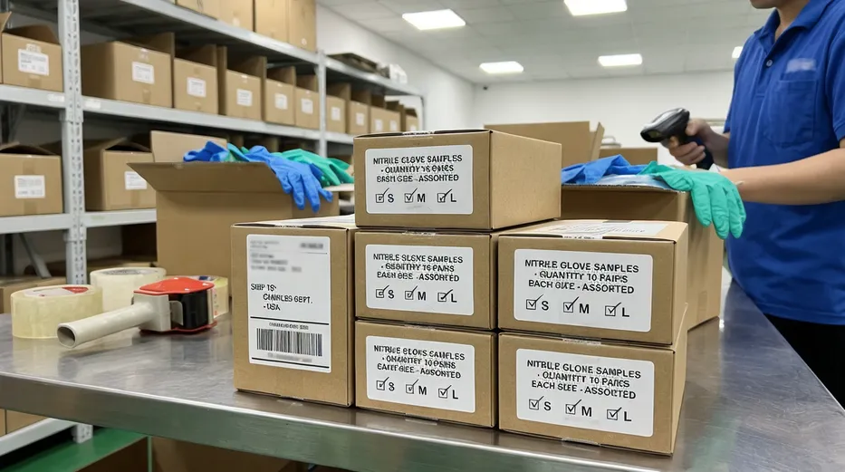 Nitrile glove samples ready for dispatch